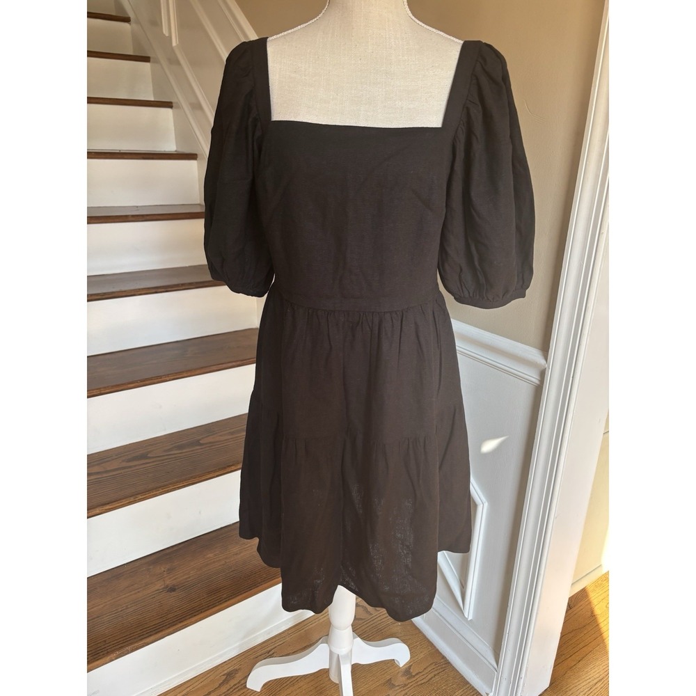 House of Harlow mini dress Sz S linen blend tiered boho cottagecore Puff Sleeve